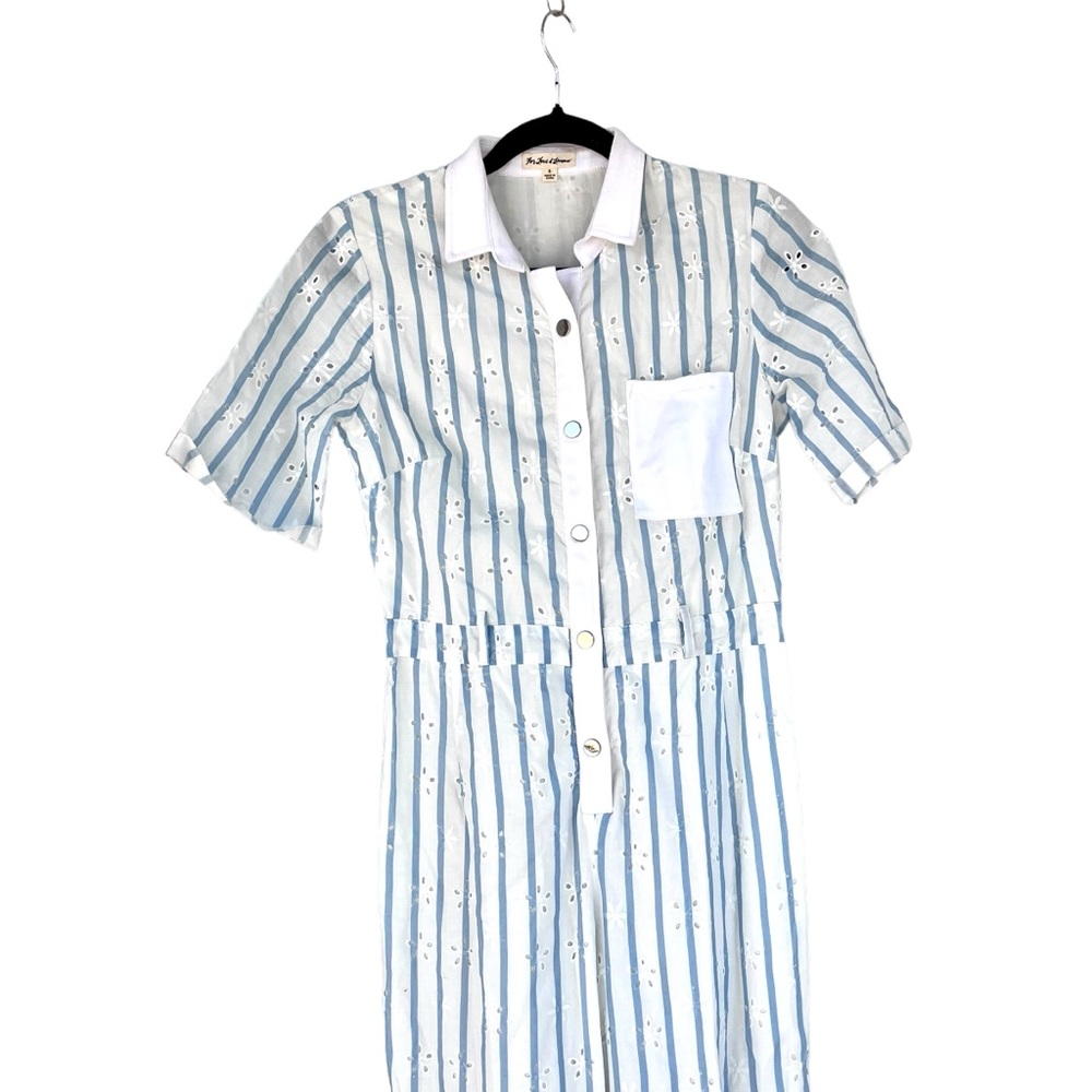 For Love & Lemons Hermosa Eyelet Jumpsuit Blue stripe Women's Size‎ small - Picture 12 of 12